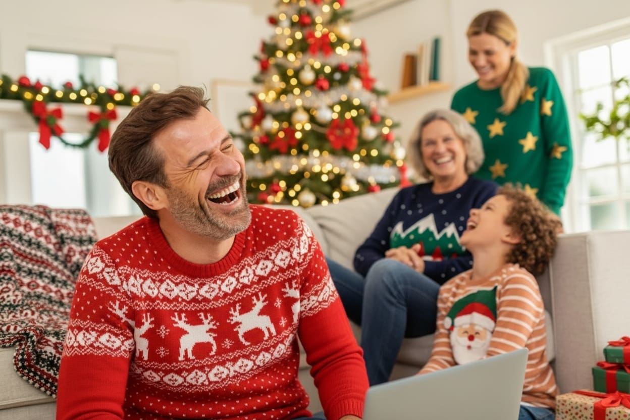 Dad laughing at his own joke